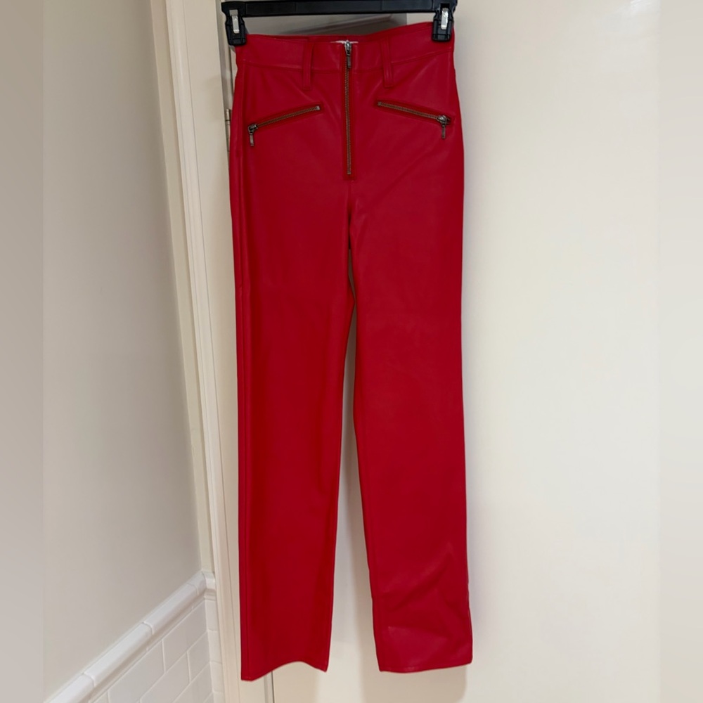 Pistola Cassie Exposed Zipper Super High Rise Straight Pant, Garnet Leather